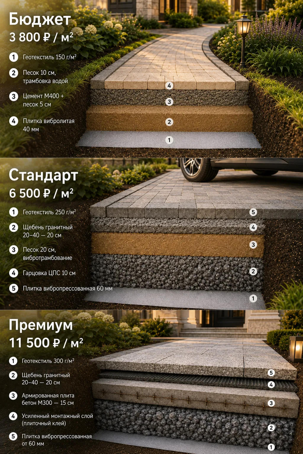 Мощение — Бюджет / Стандарт / Премиум
