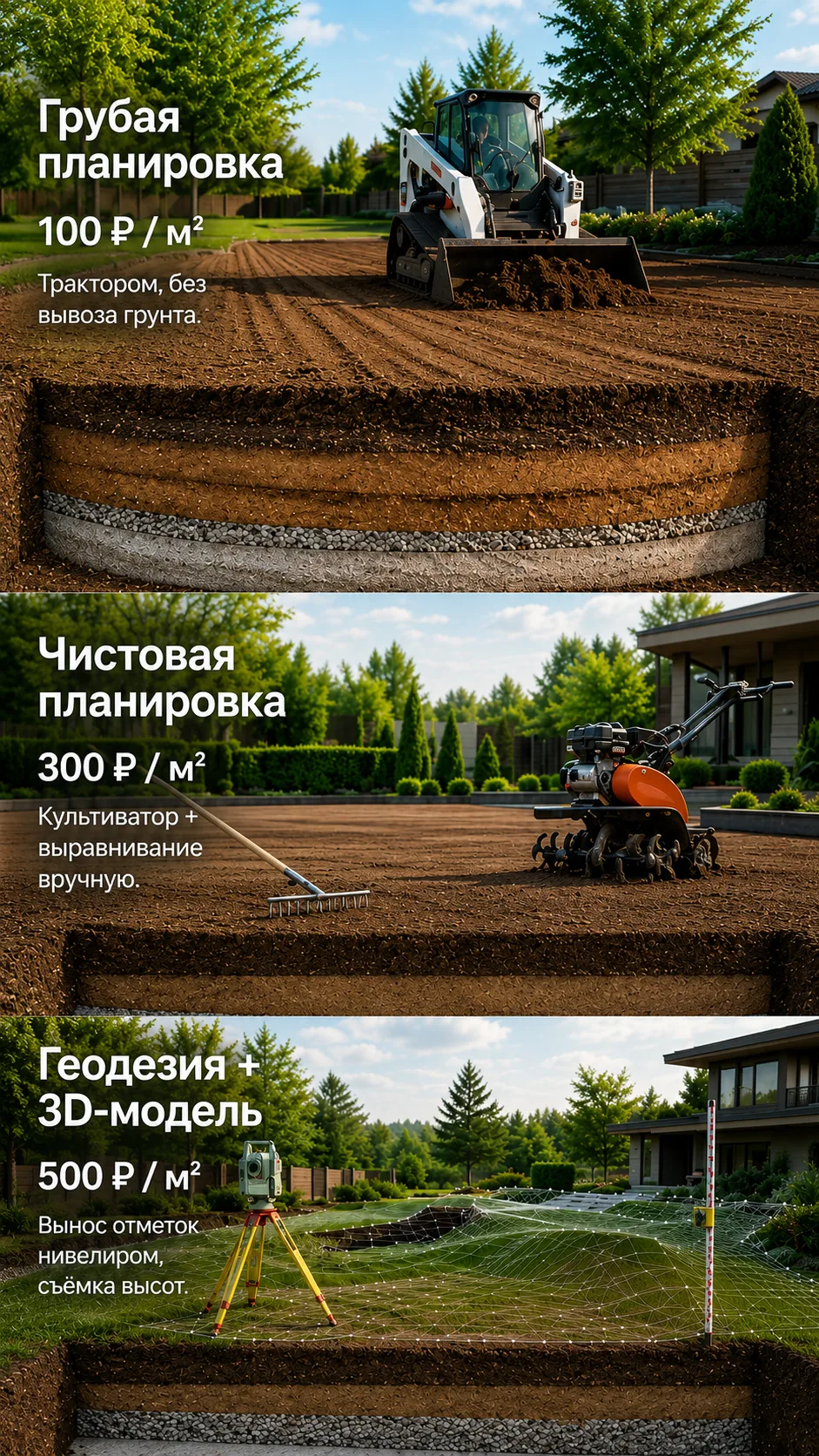 Планировка — Грубая / Чистовая / Геодезия