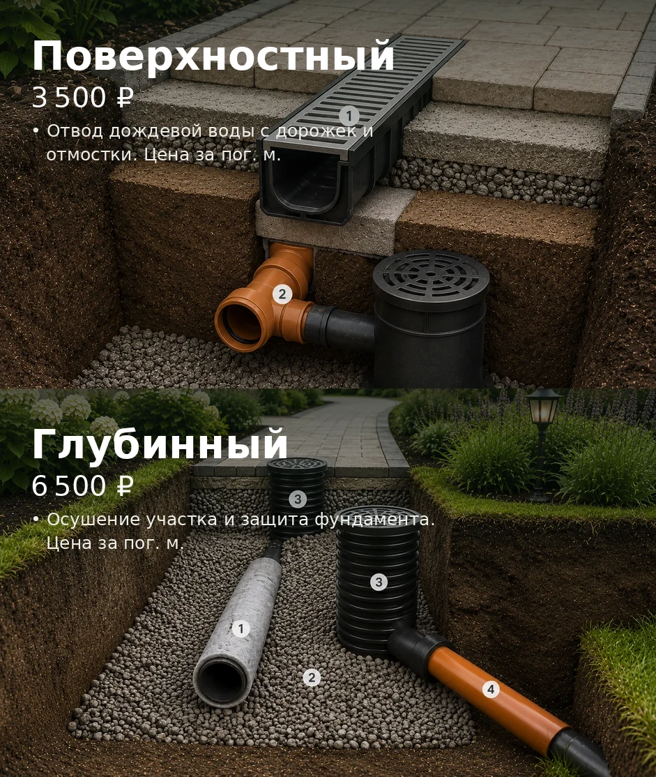 Поверхностный / Глубинный дренаж